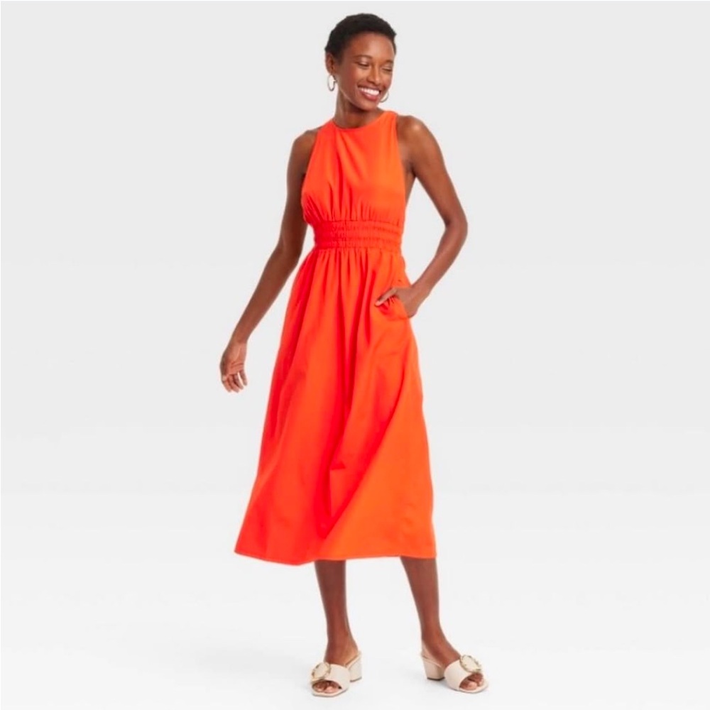 A New Day Tomato Red Sleeveless Criss Cross Back Dress Size Small - Picture 2 of 8